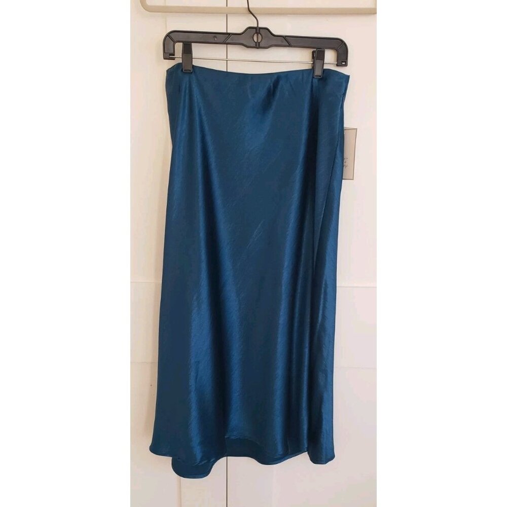 NWT CALLIGRAPHIE TURQUOISE SATIN MIDI SKIRT MEDIUM - Picture 3 of 9